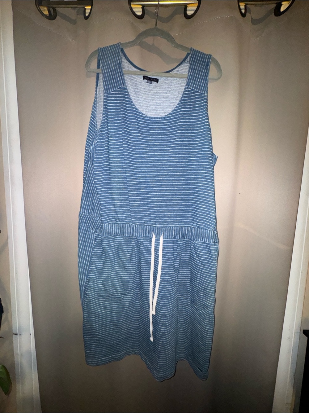 Tommy Hilfiger Blue and White Striped Midi Drawstring Dress